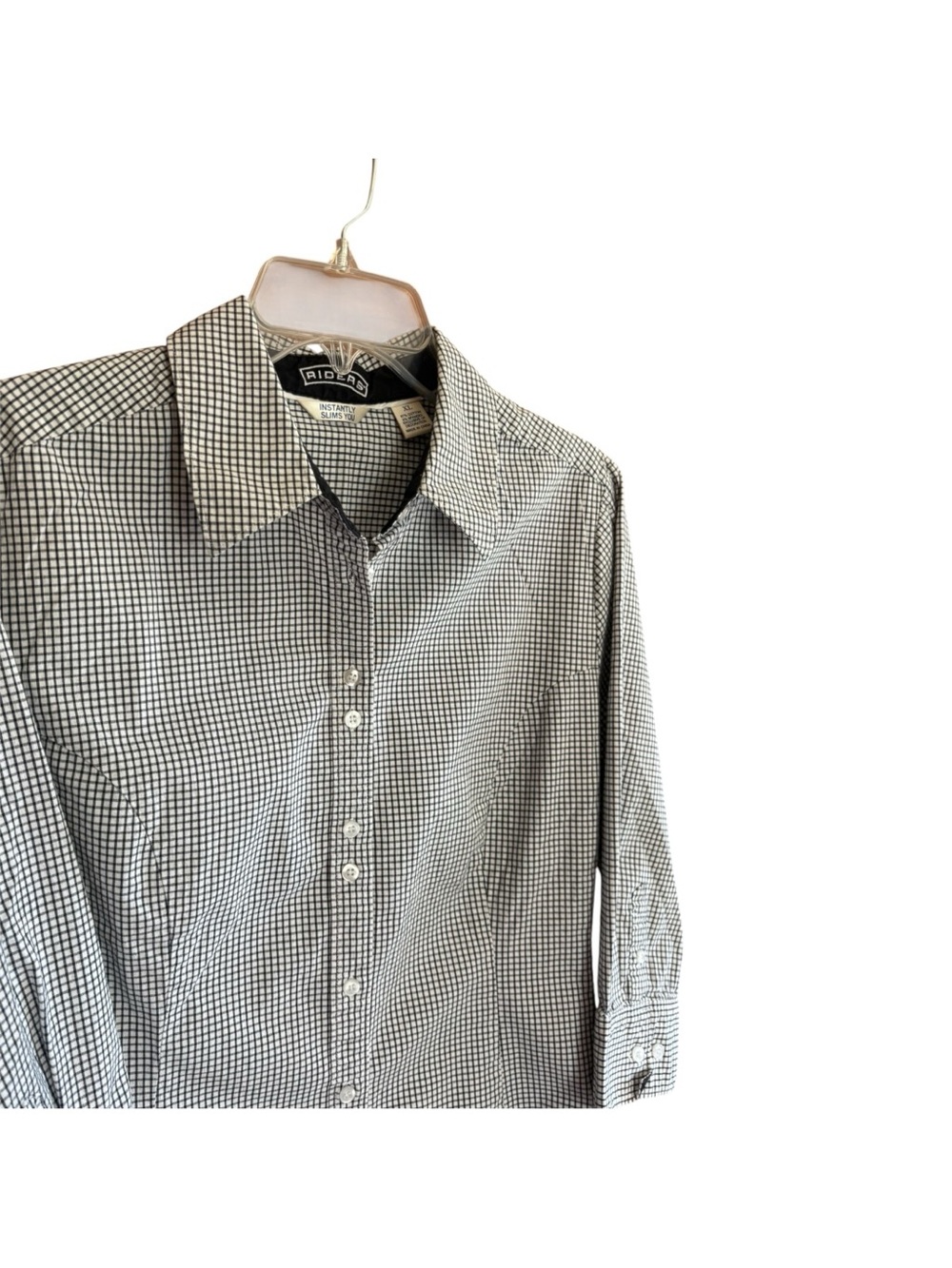 Riders Instantly Slims You, White and Black Gingham Button Up Women's Blouse XL - Picture 5 of 7